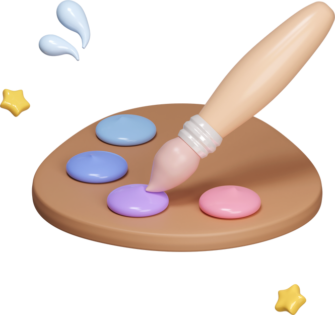 Watercolor painting tools with color palette and paintbrush 3d icon isolated on pastel background. clipping path. Watercolor paint palette with brush PNG 3d render illustration